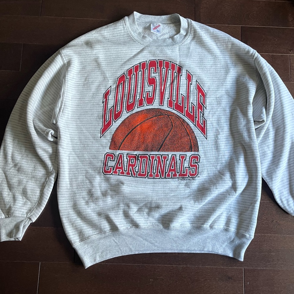 Vintage Louisville Cardinals 90’s Gray Pinstripe Basketball University Sweater
